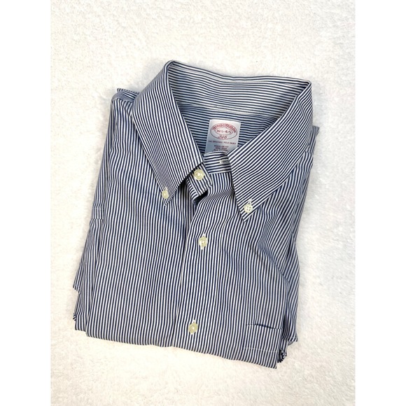 Brooks Brothers 346 mens Button Down shirt 16 1/2 4/5 blue‎ white stripe regular - Picture 2 of 10
